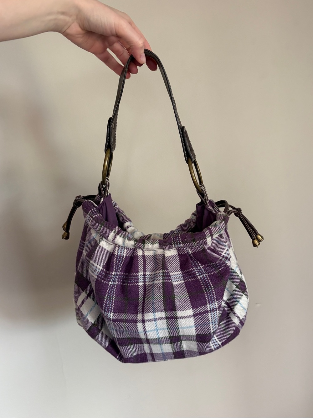 Y2K old navy purple plaid fabric shoulder bag | grungy preppy Y2K style